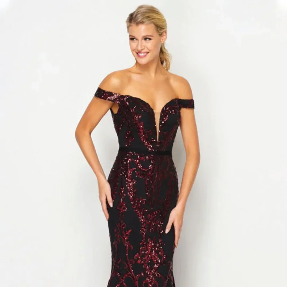 NEW SLEEVELESS CUT-AWAY SHOULDER POLYESTER DRESS EMBROIDERED WITH SEQUINS JT 247